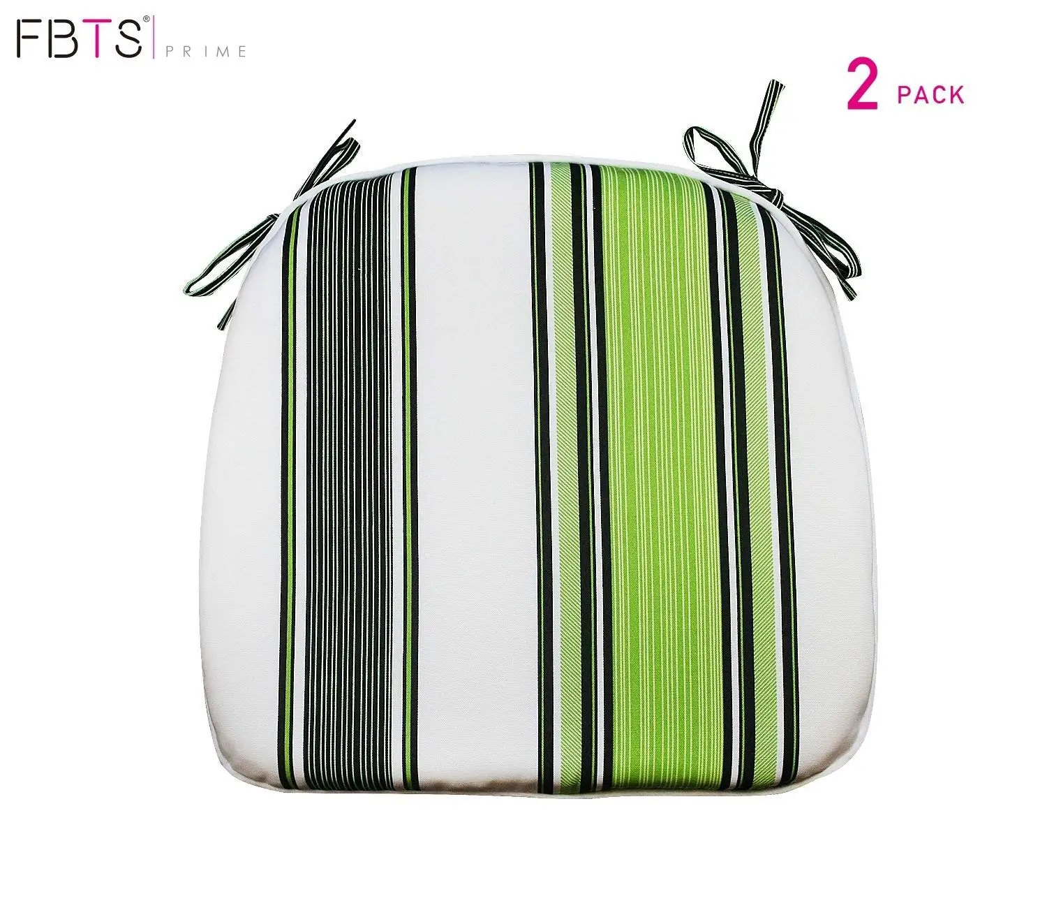 FBTS Prime Outdoor Chair Cushions (Set of 2) 16x17 inches Patio Seat Cushions Navy Green and White Stripe Square Chair Pads for Outdoor Patio Furniture Garden Home Office