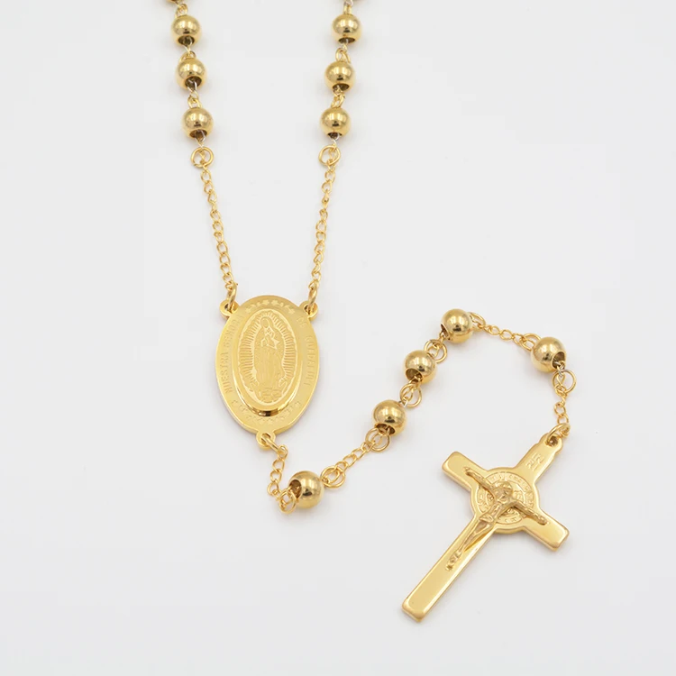 

Wholesale high quality stainless steel beads necklace Christina rosaries, Gold