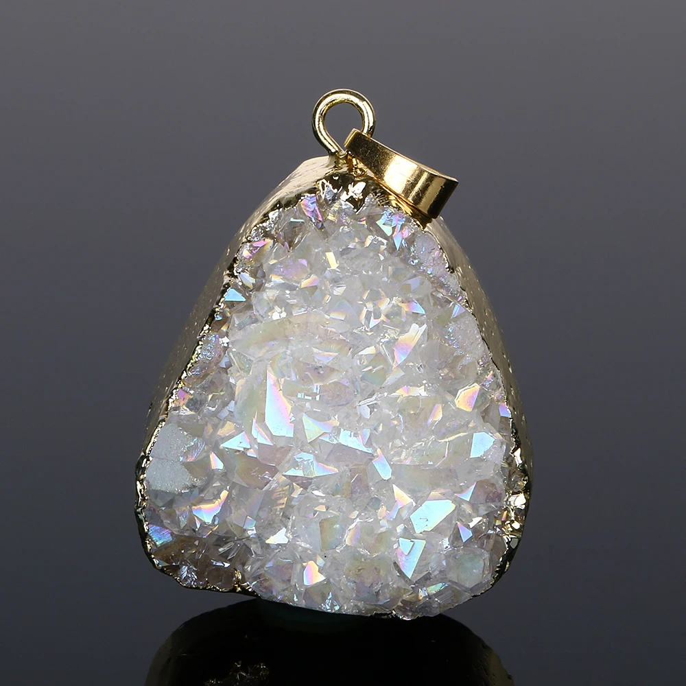 

Irregular Wholesale Opal Unique Natural Agate Druzy Crystal Stone Geode Women Pendant Charm For Jewelry DIY Necklaces Making, White;silver;champange;blue;red colorful