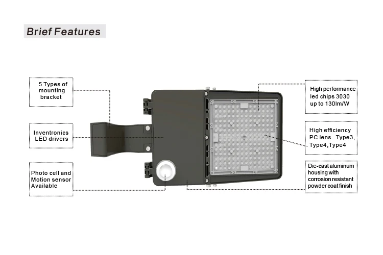 DLC Premium 150W 165lm street lights parking lot light with more than 5 yrs warranty