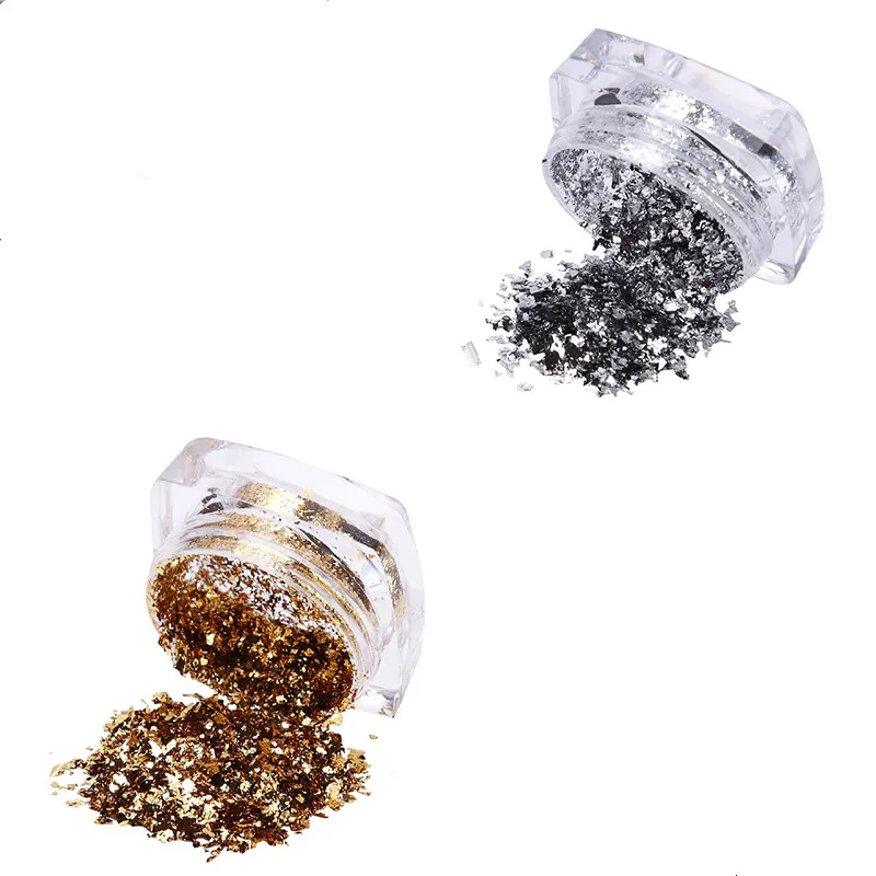 

1 Box Gold Silver Glitter Aluminum Flakes Magic Mirror powder nail art NG029, 2 colors