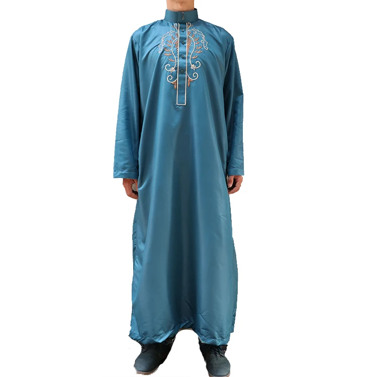 

2019 Islamic embroider Qatar standing collar men muslim abaya thobe, 6 color