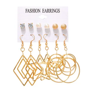 2019 fashion gold earring set jewelry 6 pairs latest design geometric star gold hoop earrings for women