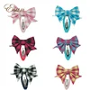 Big children baby kids pink fabric plaid bows hair snap on clip