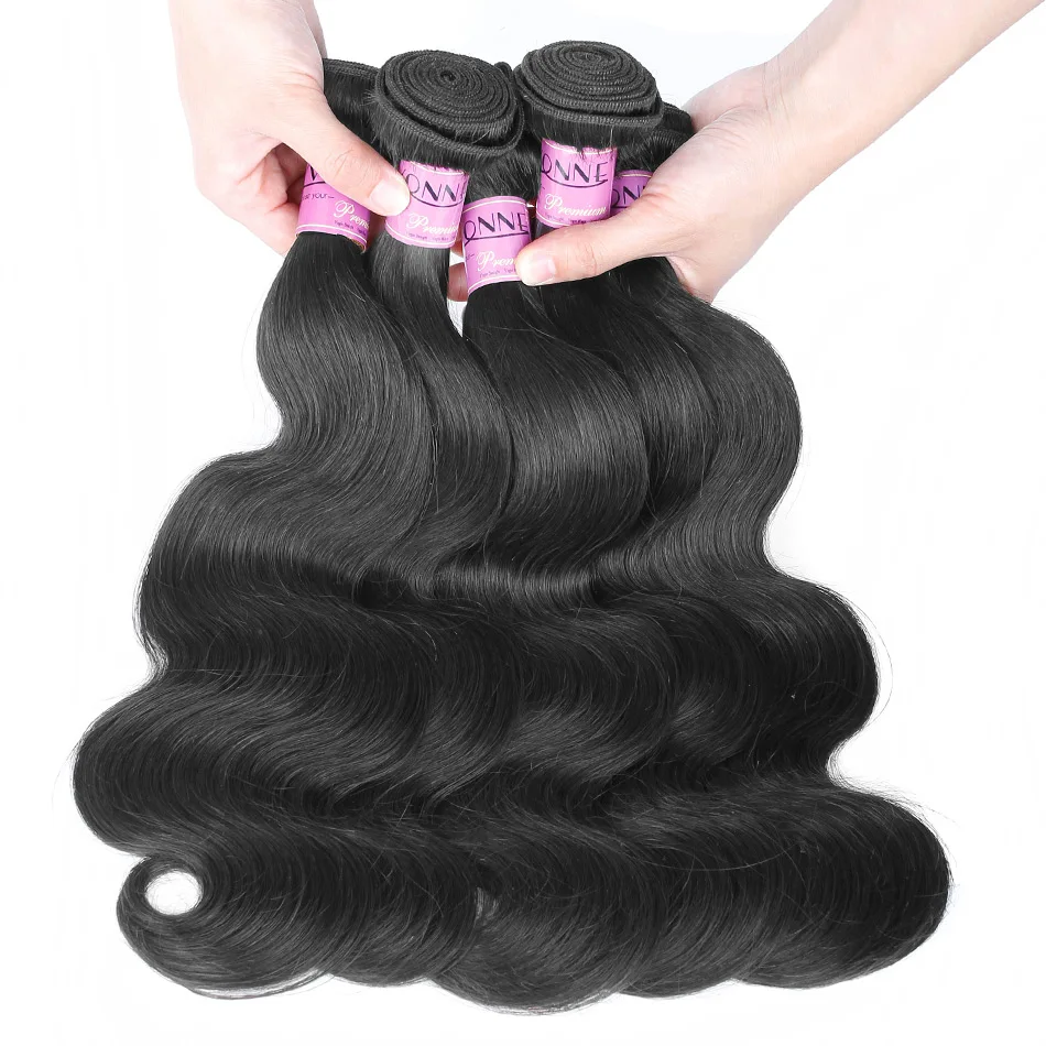 

Yvonne Superior Quality 100% Unprocessed Virgin Brazilian Human Hair Body Wave Bundles, Natural color 1b