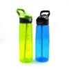 Leak-proof straw bottle with handle clear tritan BPA free gym cycling camping one hand opening sports water bottle