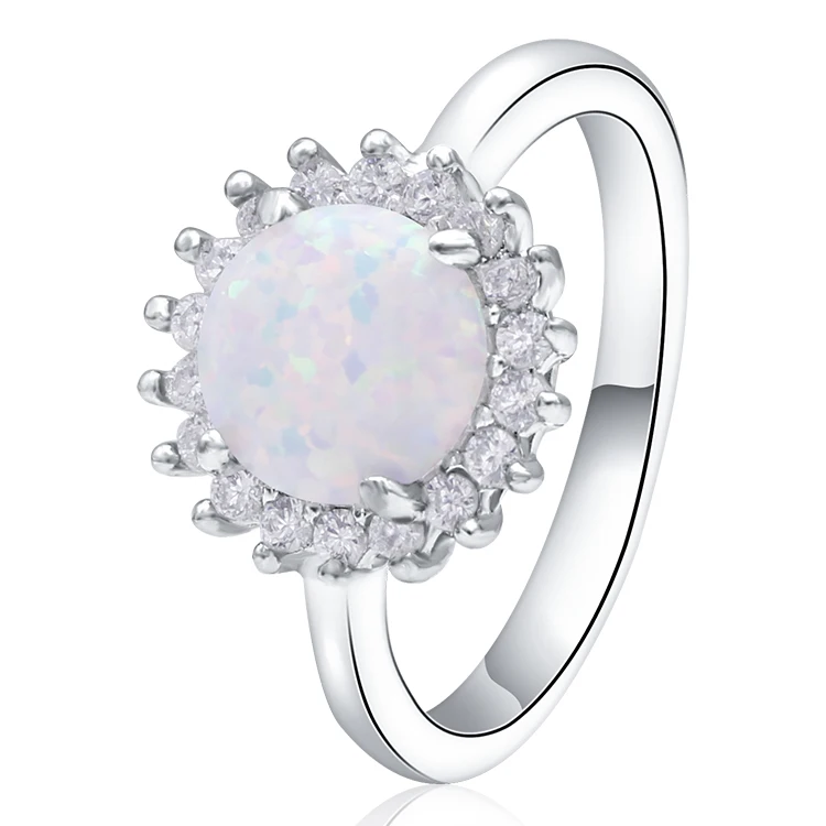 

POLIVA 925 Sterling Silver Jewelry Opal Cluster Ring, White