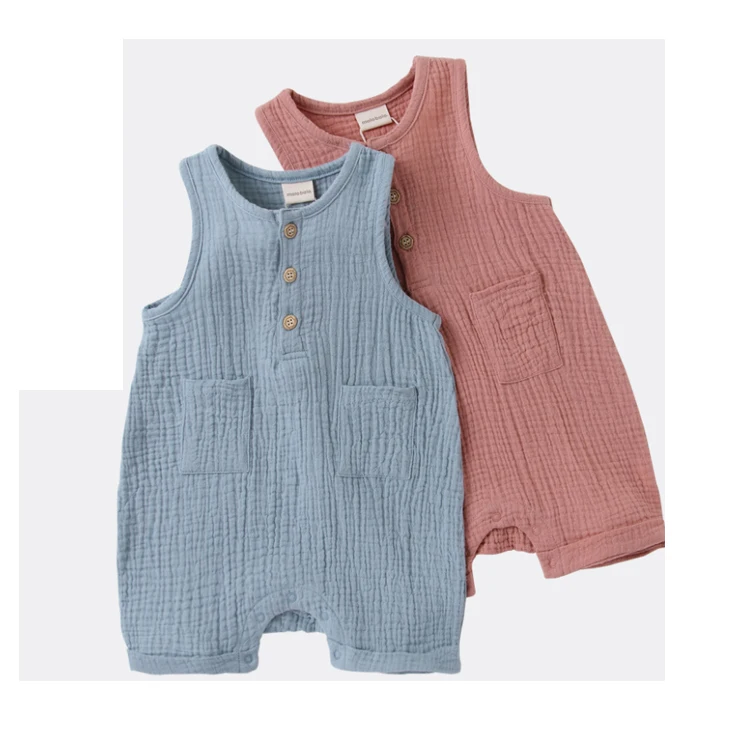 

High Quality Summer Sleeveless Button Soft Muslin Infant Baby Romper