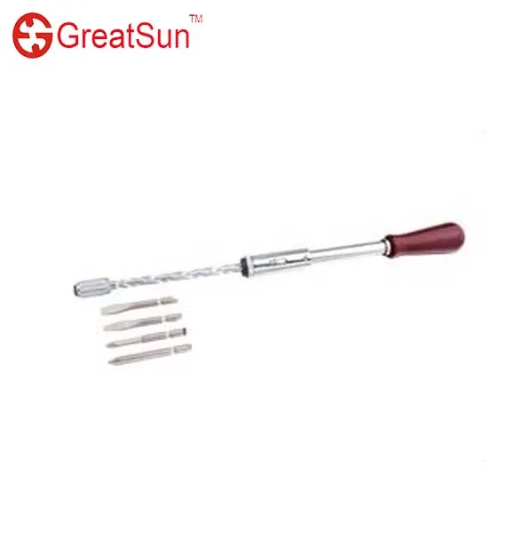 

Sprial ratchet screwdriver with wooden handle and 4pcs bits set