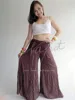 Fashion Cotton Thai Wide Legs Ladies Trouser Boho Long pants with handwoven on waist