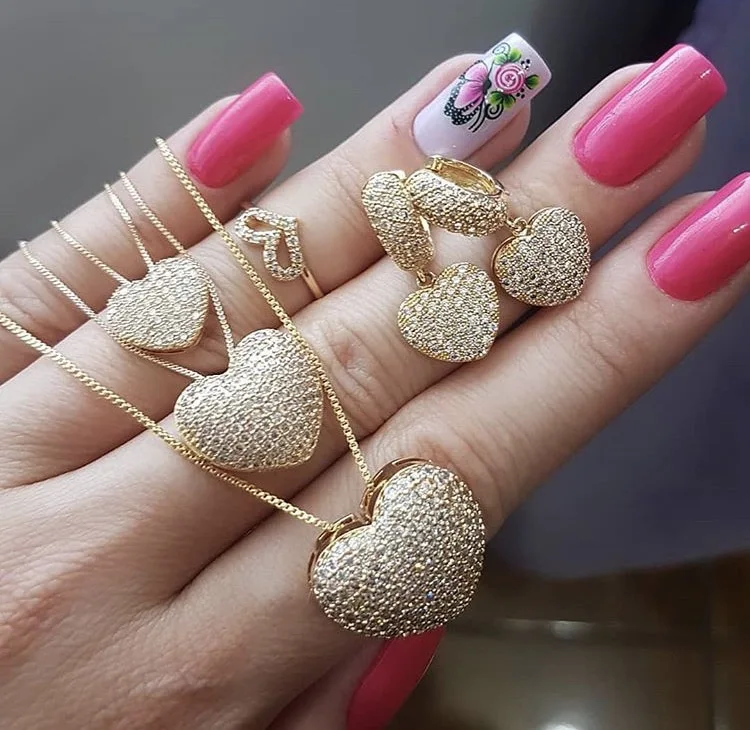 

foxi factory gold silver plated heart cubic zirconia cz jewelry sets
