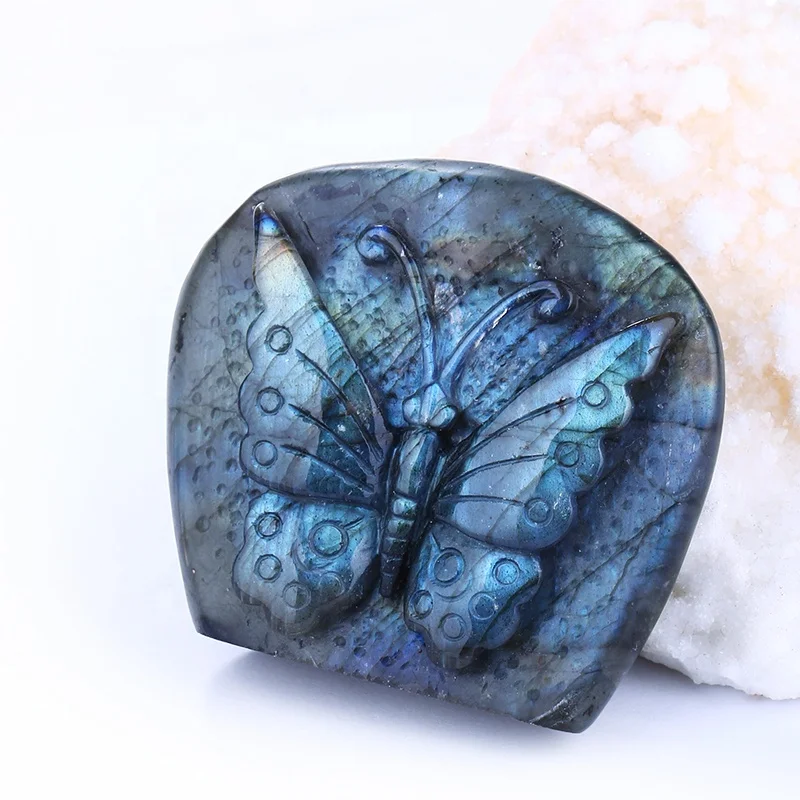 

Top Quality Labradorite Hand Carved Butterfly Gemstone for Collection Handmade Carvings 54x50x15mm 99.4g, N/a