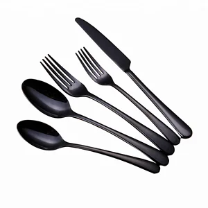5 Pieces Round Handle SS304 18/10 Mirror / Matte Flatware Black Cutlery Set