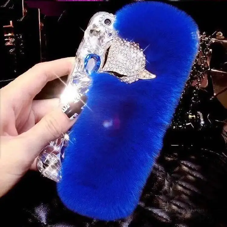 

China Factory Luxury Diamond Bling Fox Fur case for iphone 12 11 xs max Mobile Phone Housings Case Cover For samsung s8 s9 s10
