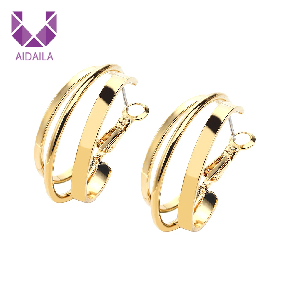 

AIDAILA Wholesale High Quality 18K Gold Plated Large Hoop Circle Metal Clip Earrings For Women, White gold;gold