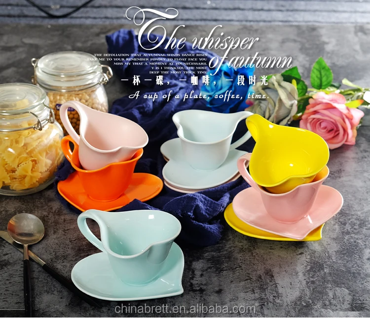 Valentine Gift Fancy Heart Shape Ceramic Coffee Cup And Saucer Set
