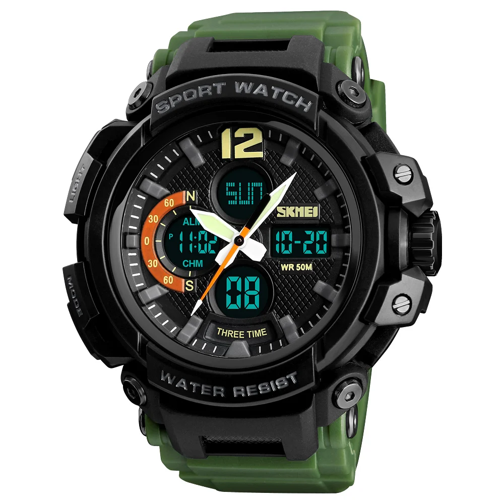 

SKMEI 1343 Men Dual Time Waterproof Army Watch Quartz Analog Digital Sport Watches
