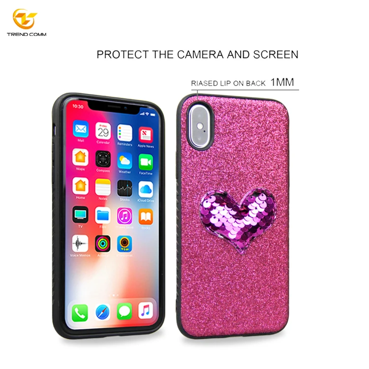 

Couple Soft PU Leather Cover Case for iPhone X/XS Custom Glitter Mobile Phone Shell, Multi