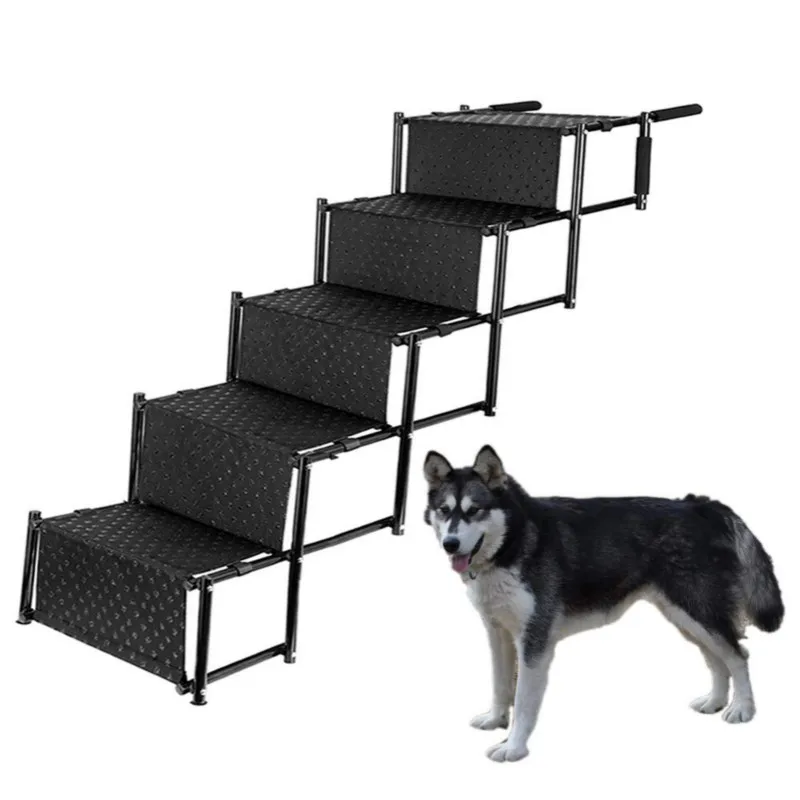

5 dog steps stairs for car folding portable dog stairs pet ramp dog car stairs, Black, blue, red, grey