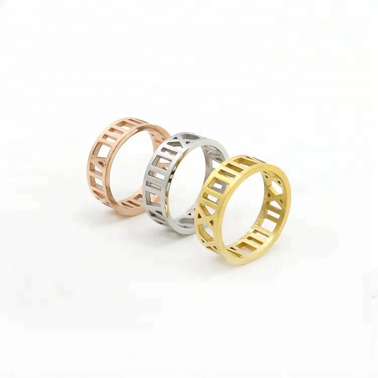 

Hot Selling Custom Fashion Unisex 316L Stainless Steel Roman Numerals Rings, Rose gold,silver,gold