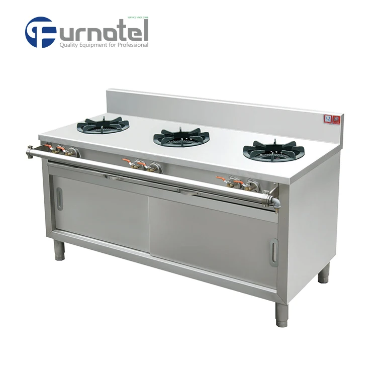 
Commercial Chinese Wholesale Korean Gas Wok 3 Burner Cooking Range With Undershelf 