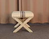 French style linen wooden stool ottoman Upholstered Cross Leg Ottoman