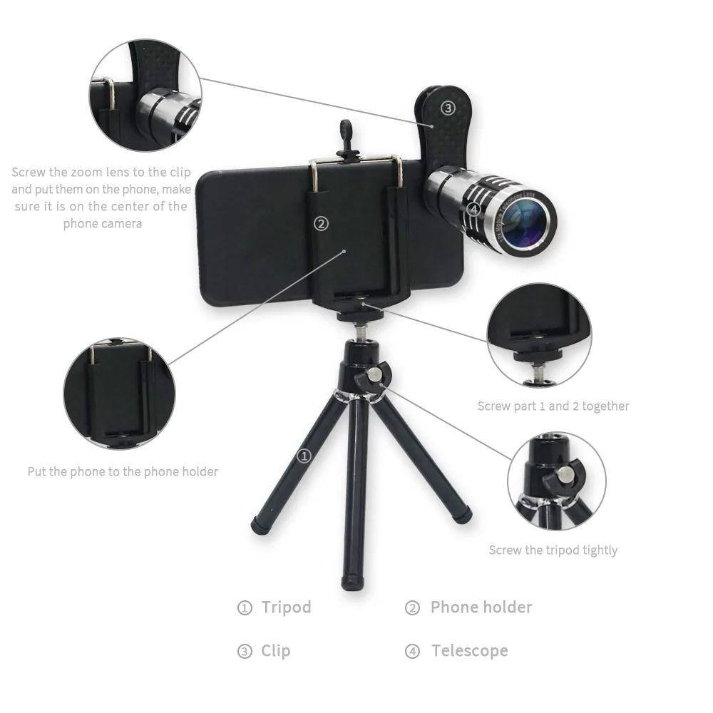 Universal 4 in 1 lens kit smart phone lens tripod camera lens CPL for cell phone