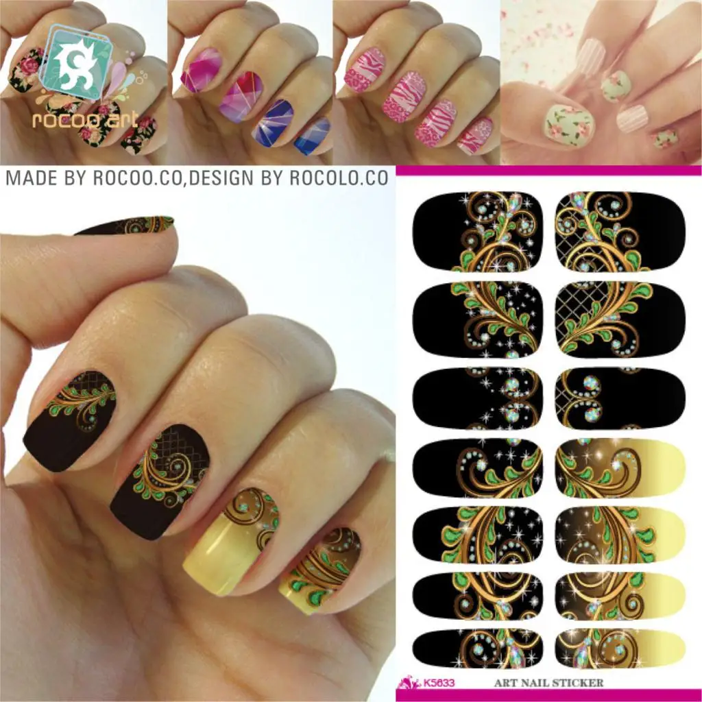 The new second generation water shifting makeup mysterious fantasy pattern black nail polish nail stickers K5633