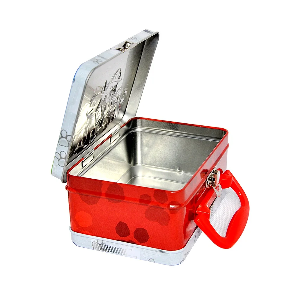 Hot sale metal lunch box with collapsible plastic handle and metal latch closure