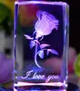 K9 crystal cube 3D laser crystal rose with LED base nice gift
