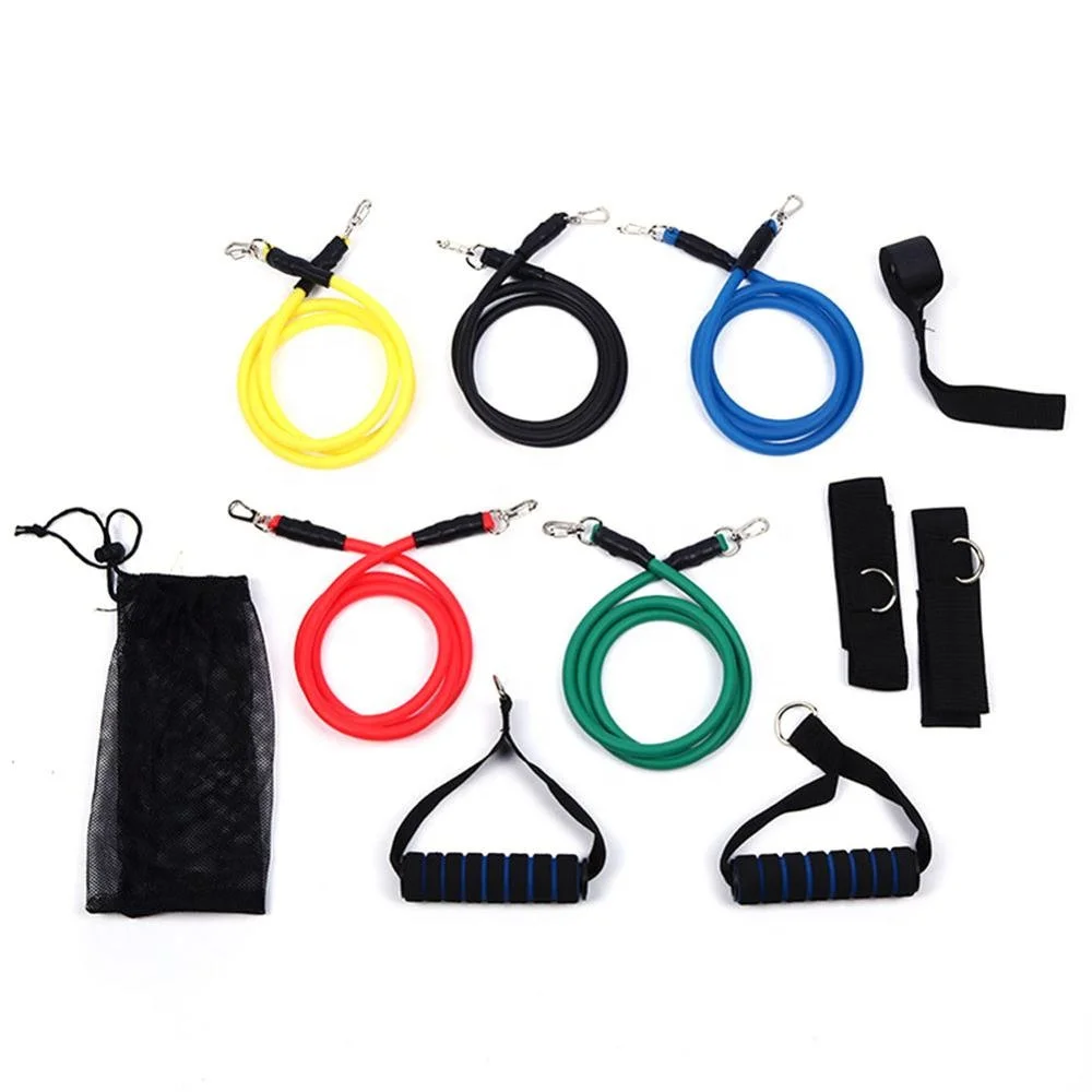 

Home Exercise Gym Equipment Customized 11pcs Latex Resistance Tube Band With Foam Handles Or Ankle Strap, Can be customized