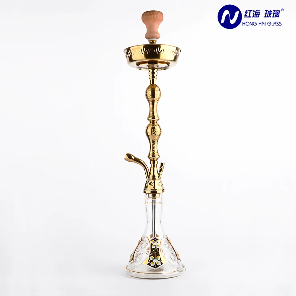 2018 New Al Transparent Glass Hookah New Design Shisha With Flower Carving Social Smoke Shisha