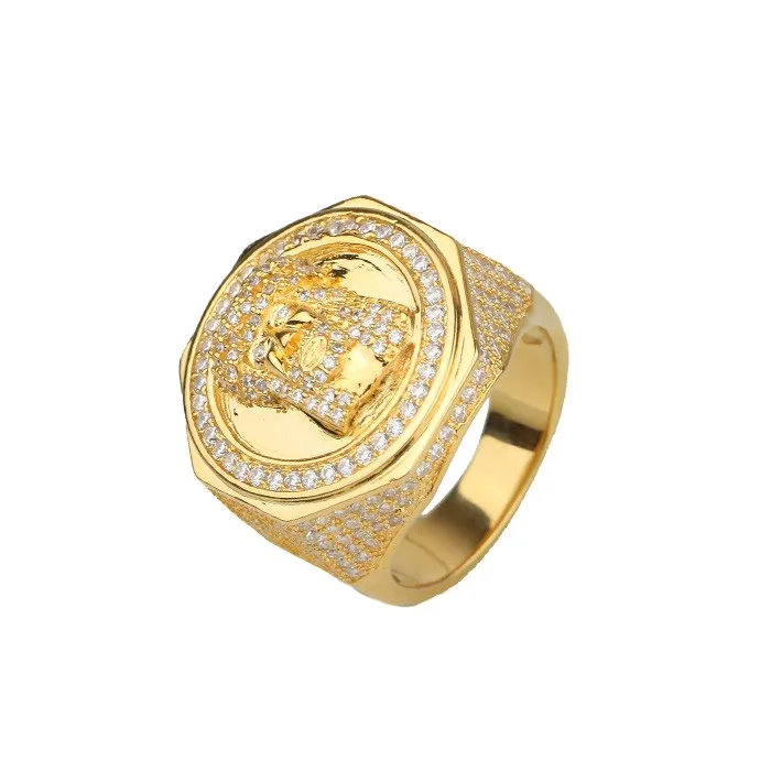 

In stock CZ pave crystal jesus rings, 925 sterling silver rings, 14/18k gold