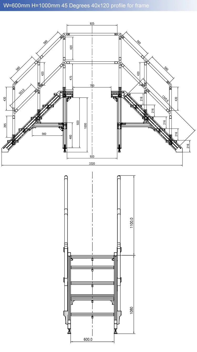 overpass bridge ladder w=600mm h=1000mm 45 deg