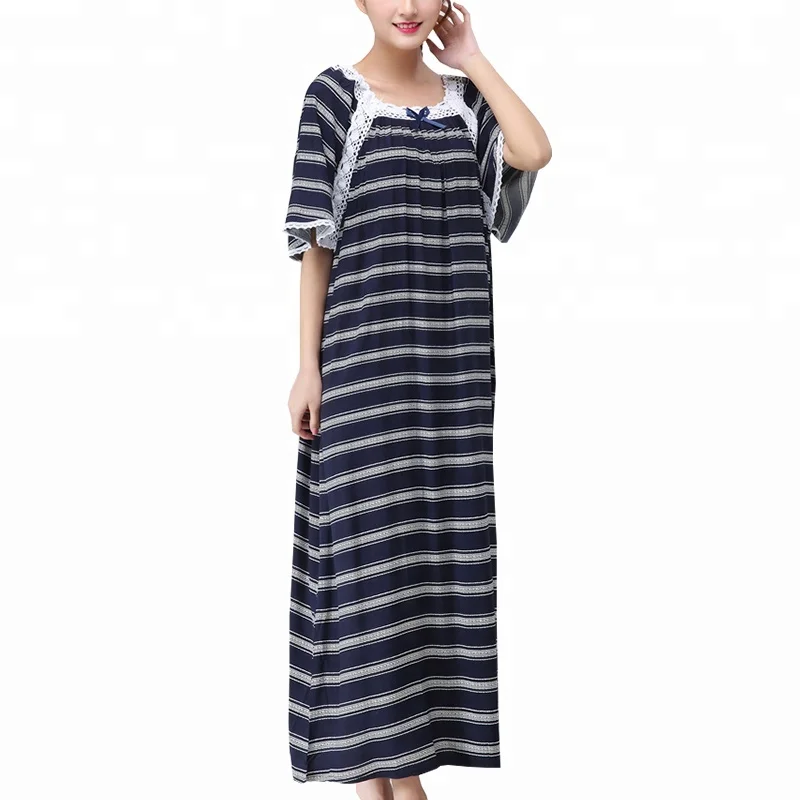 

Buy china striped print cotton rayon short sleeve long maternity nighty dress ladies nightwear fancy large size nightgowns