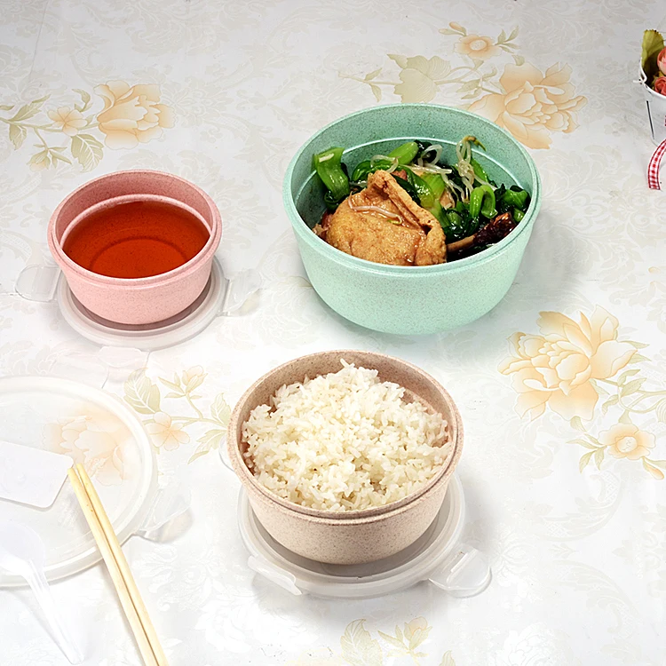 
Cheap Customized 550ml Round Wheat Straw Plastic Food Container Bowl With Lid 