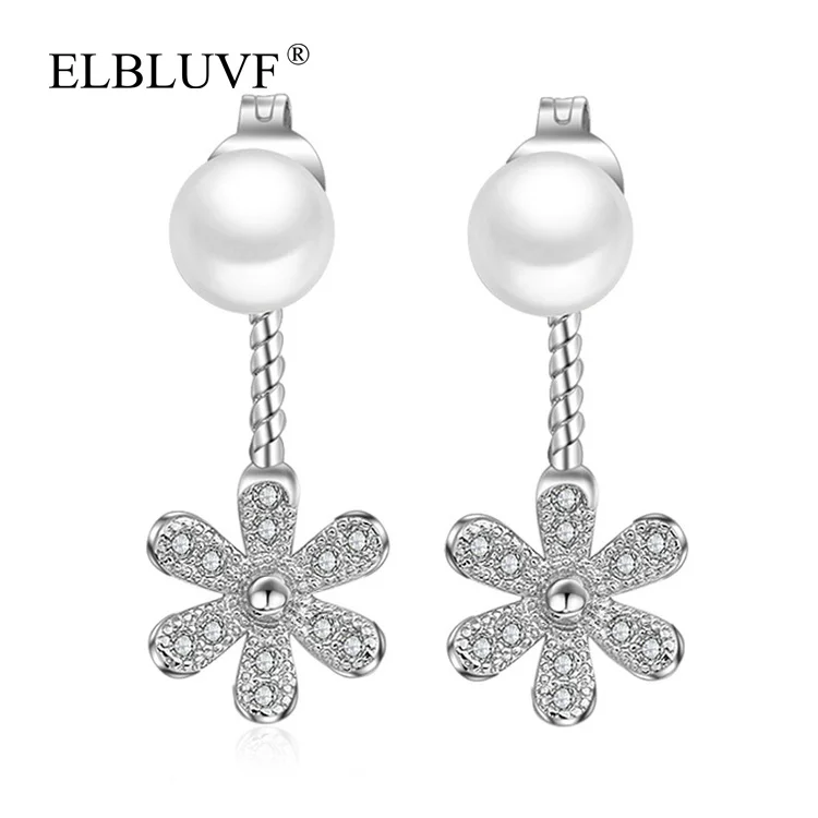 

ELBLUVF 925 Silver Plated Copper Alloy Jewelry Pearl Shape Earrings Cheap Flower Tassel Earrings Jewelry, White gold