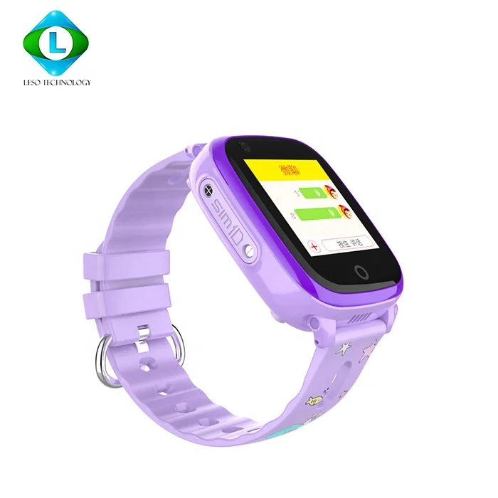 

Newest 4G Smart Kids GPS Watch Phone Video Call Touch Color Screen Waterproof Children Smart Watch, Pink and blue and purple