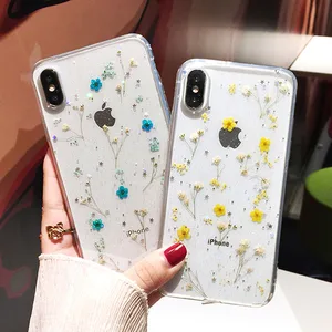 Free Shipping Real Dried Flower Transparent Phone Case For iPhone X XS XR Xs Max 8 7 Plus Soft TPU Silicon Floral Clear Case