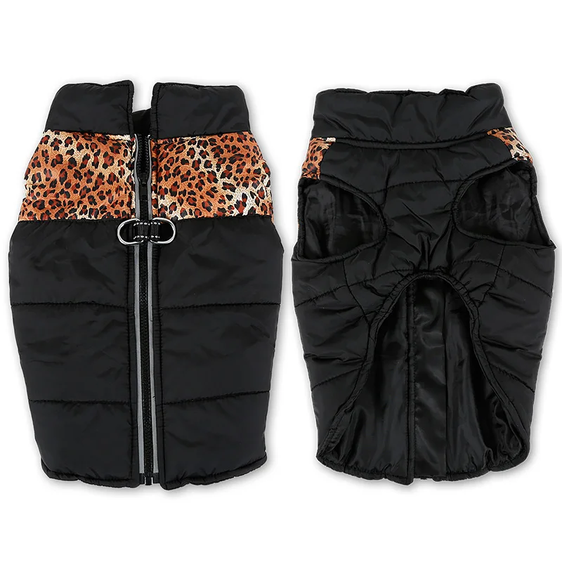 

Reflective Zipper Dog Jacket Winter Pet Clothes Water Resistant Warm Apparel for Large Dogs, Leopard print;grey;blue