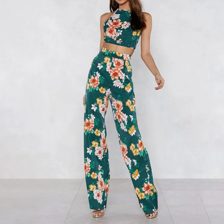 Accept sample making Two piece floral palazzo pants waist women summer