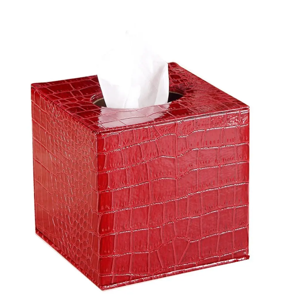red tissue box holder
