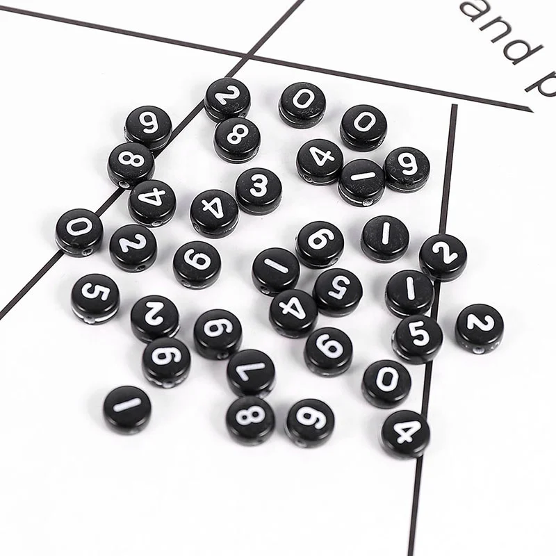

Black Colorful Acrylic Number Loose Beads Flat Round White Letter Pattern About  Hole Approx 1.5mm For DIY Accessory, As shown
