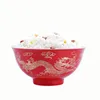 4.8 inch Bone Chinese Red Rice Bowl Ceramic Soup Noodle Bowl Lunch Food Container Ramen Bowl Tableware