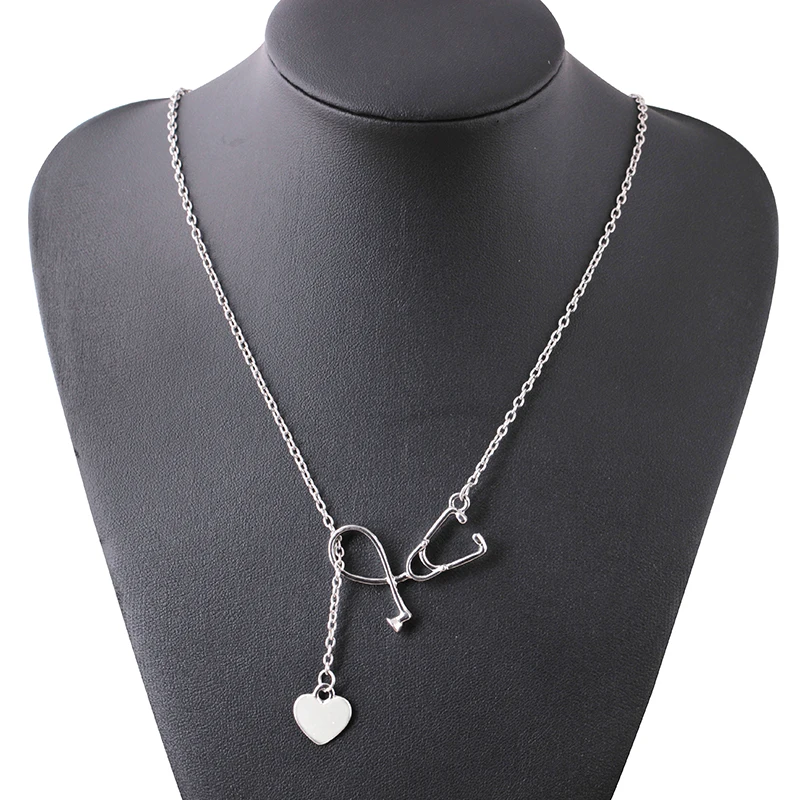 

new design fashion creative stethoscope shaped heart pendant necklace accessories, Gold/silver/rose gold/black