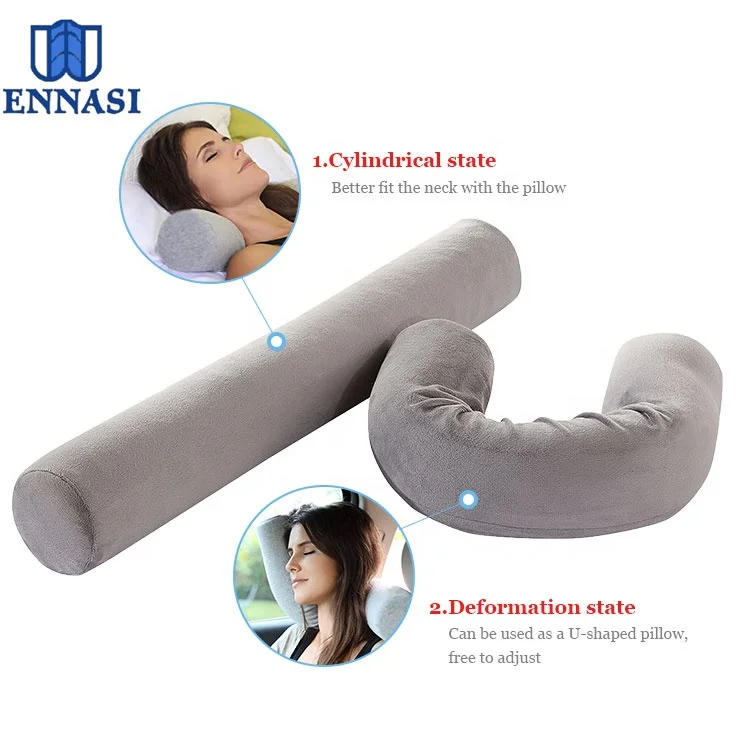 

Twist Long Bolster Style Neck Pillow Memory Foam Lumbar Roll Travel Support Pillow for Neck Back Leg Rest, Navy blue;black;gray and other customized color