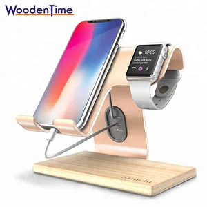 Wooden Desktop Organiser Smartphone Charging Dock