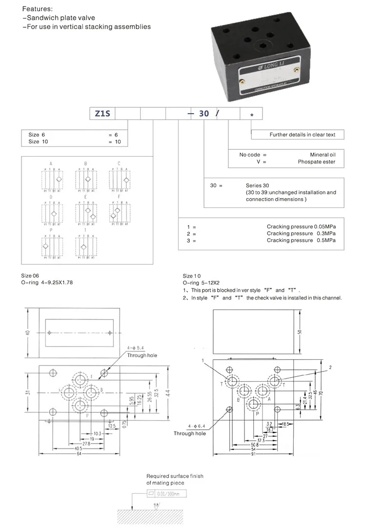 Z1S6 rexroth hydraulic sandwich plate type check valve