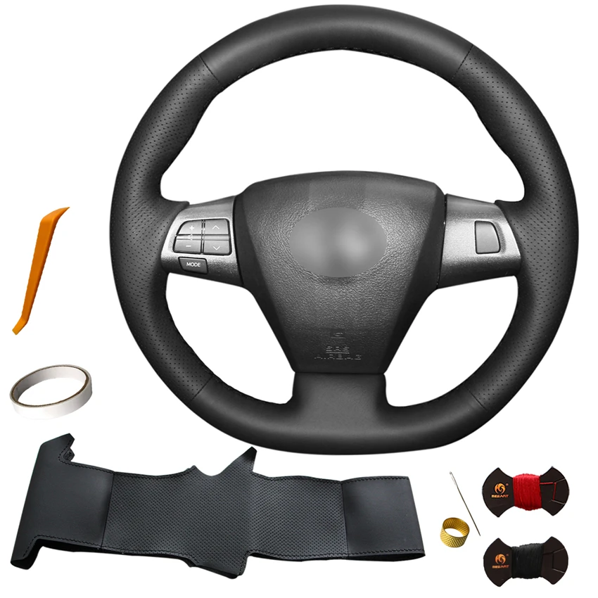 

Custom Design Black Artificial Leather DIY Hand Sewing Wrap Steering Wheel Cover For Toyota Corolla RAV4 2011 2012 2013