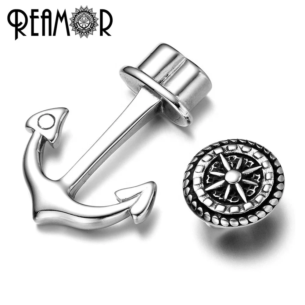 

REAMOR 316l Stainless steel Anchor Connectors Compass Beads Jewelry Sets Charms For Leather Bracelet DIY Jewelry Findings